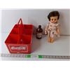 Image 1 : Vintage Plastic Coca-Cola Tray, Doll & Molson Canadian Glass Bottle