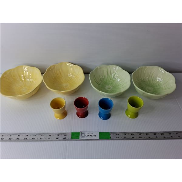 Easter Lot- (4) Floral Bowls, (4) Egg Cups