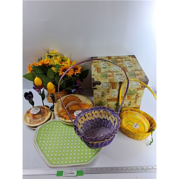 Lot Of Easter Themed Items, Candle Holders, Baskets, Misc