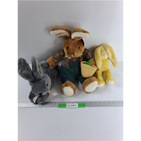 (3) Stuffed Easter Bunnies, Tallest Is 11''