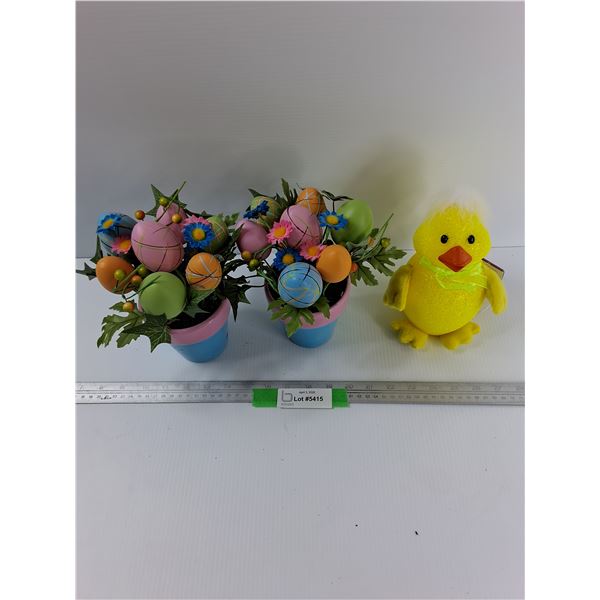 Lot Of Easter Decorations, Light Up Chicken Light, Misc
