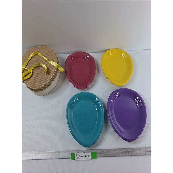 (4) Egg Shaped Easter Plates