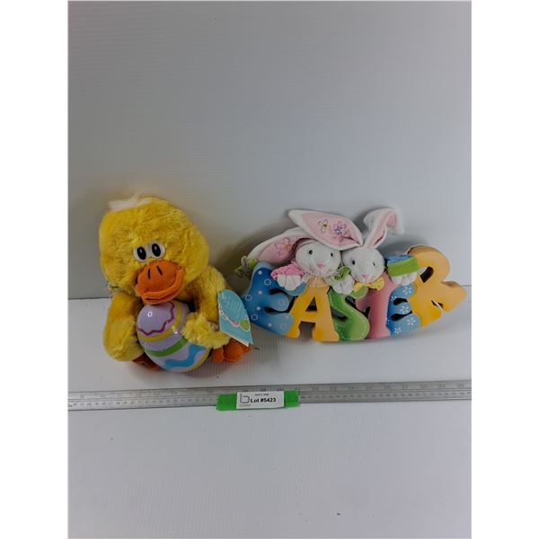 (2) Easter Themed Items, Stuffed Chicken, Wall Decor