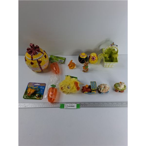 Lot Of Eater Themed Items, Train Ornament, Candy Jar