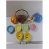 Image 1 : Lot Of Easter Themed Items, Egg Shaped Bowls, Wicker Basket, Misc
