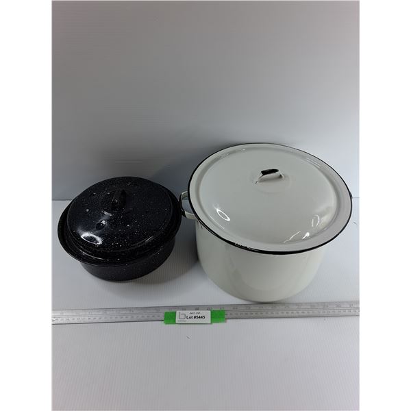 (2) Enamel  Pots w/ Lids - Tallest Is 7.5" Tall