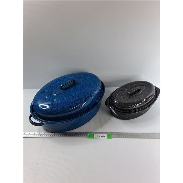 (2) Speckled Enamel Roasters w/ Lids