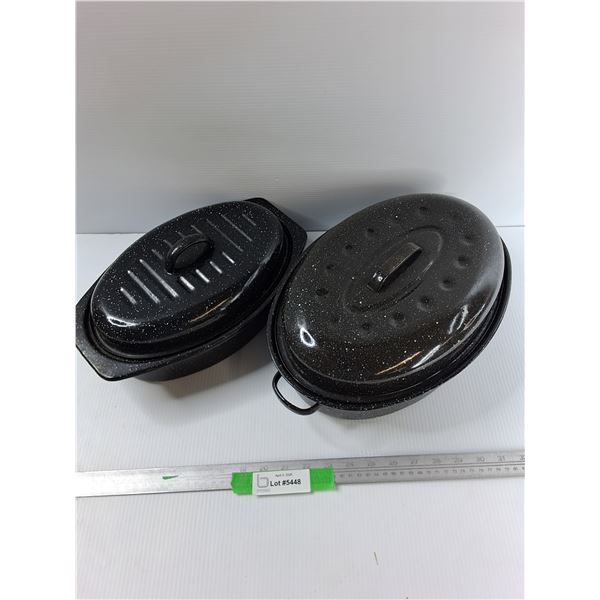 (2) Speckled Enamel Roasters w/ Lids