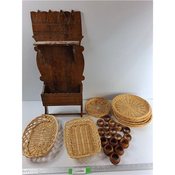 Wooden Wall Hanging Shelf Decor- 26'' x 11.5", Wicker Baskets, Misc