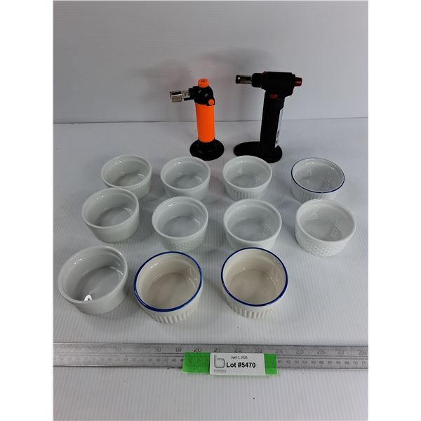 (2) Torches- Both As Is , (11) Small Sauce Bowls- Will Not Ship