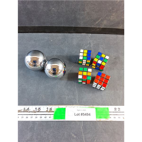 (2) Metal Balls and (4) Miniature Rubik's Cubes