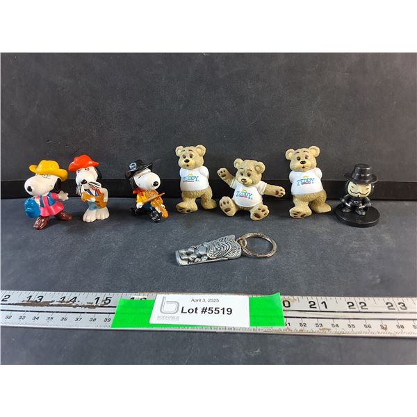 Various Figurines and Hawaii Idol Key Chain