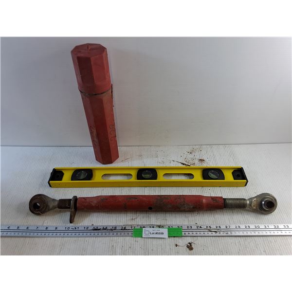 Plastic Tube Case, Carpenters Level and Tractor Top Link
