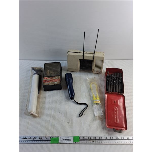 Various Drill Bits, LED Flashlight, Ruger Lock, Air Pump and Electro Air Compressor