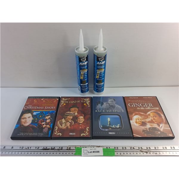 (4) DVD Movies - Ginger, Race to Space and The Christmas Shoes and (2) All Weather Sealants