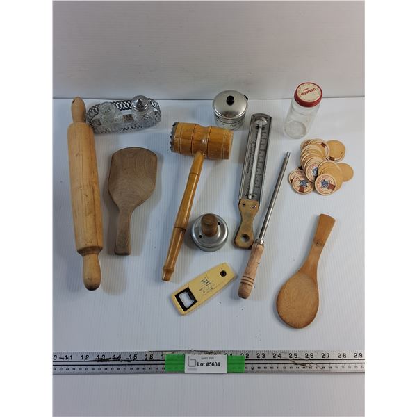 Dough Roller, Salt & Pepper Shakers, Deep Frying Thermometer, Sharpening Rod and Misc