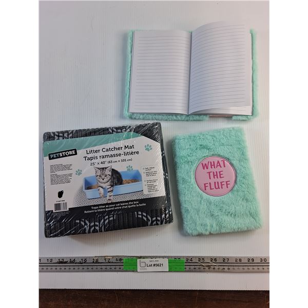 (2) Furry Notebooks and Litter Catcher Mat