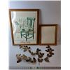 Image 1 : (4) Home Decor Items- Metal Butterflies, Wood Frame, Framed 'Sitting Pretty' Painting by Helen Paul