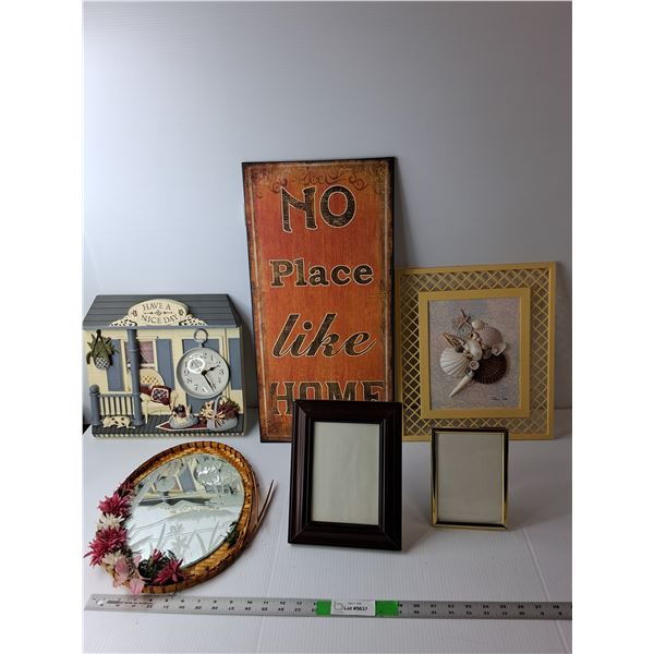 (6) Home Decor Items- Clock, Mirror, Photo Frames, Misc.