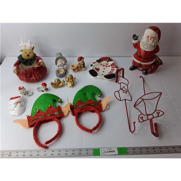 Christmas Lot- Napkin Rings, Candle Holders, Elf Headbands, Misc.