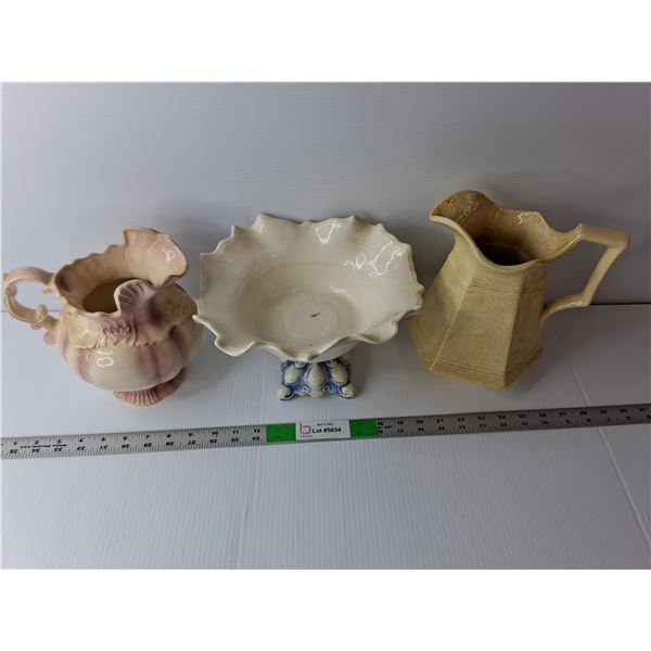 (2) Ceramic Pitchers, Footed Tray