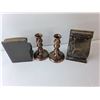 Image 2 : (2) Metal Candleholders 5.75" Tall & Flower, Ceramic Bookends