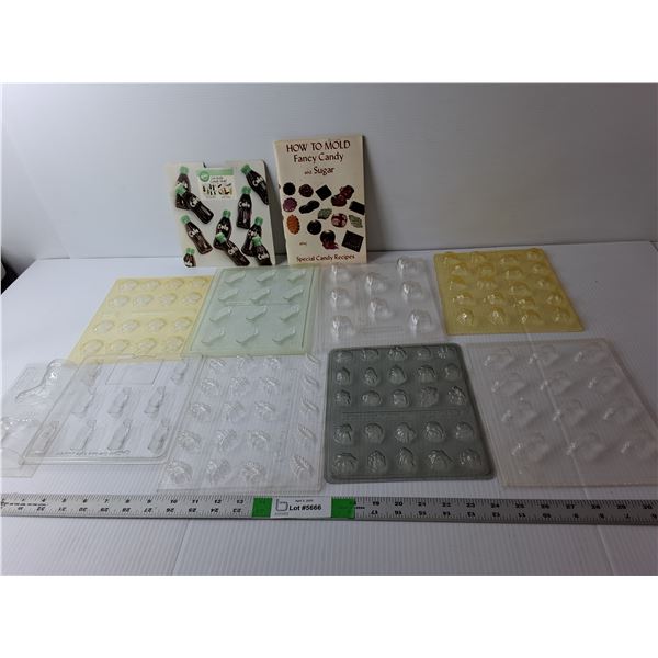 (9) Plastic Candy Molds- Coke Bottles, Leaves, Misc. & Book