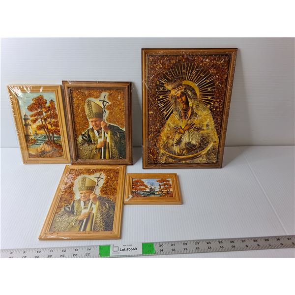 (5) Framed Art Pieces with Glass Accents