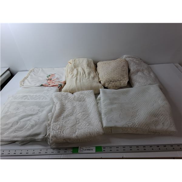 (7) Tablecloths of Varying Sizes- Lace, Other