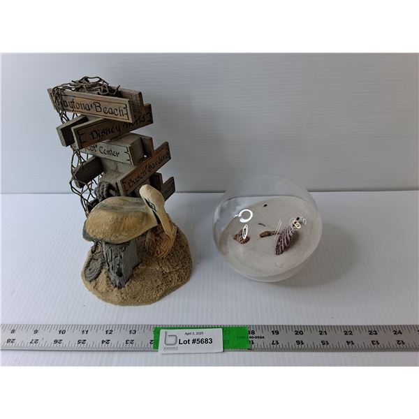 (2) Beach Decor items- Sand & Seashells, Pelican