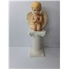 Image 3 : Home Decor Items- (2) Wooden Tribal Heads, Ceramic Angel on Pillar