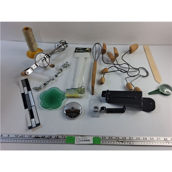 Whisks, Shoe Stretchers, T Labels, Chain, Thread Spool and Misc