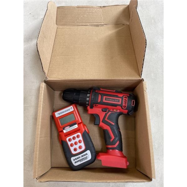 CORDLESS DRILL WITH BLACK AND DECKER MARKSMAN DISTANCE MEASURER