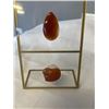 Image 2 : CARNELIAN DISPLAY WITH GOLDEN RUTILATED QUARTZ, CITRINE RING AND GREEN AND PURPLE FLOURITE BRACELET