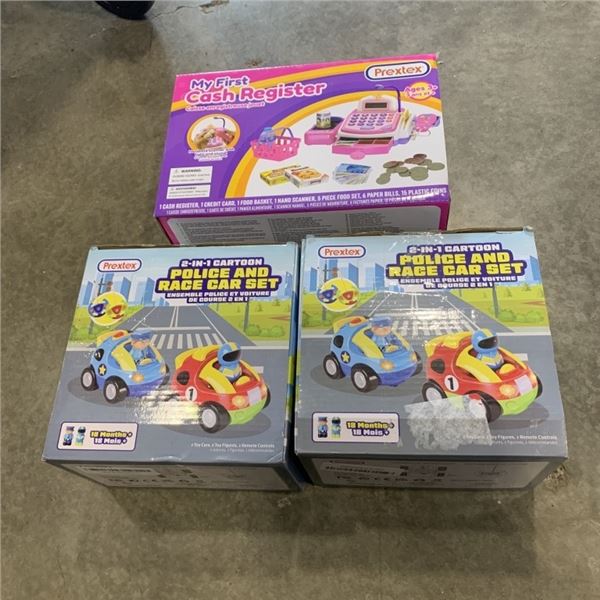 2 RC POLICE/RACE CAR SETS AND MY FIRST CASH REGISTER TOY SET