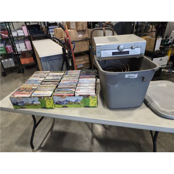 2 BOXES OF DVDS AND PANASONIC HOME THEATRE SYSTEM
