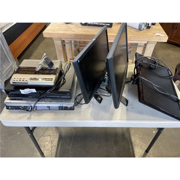 DVD PLAYERS AND VINTAGE CASSETTE RECORDER, 3 COMPUTER MONITORS, ALL WORKING