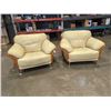 Image 1 : 2 MODERN LEATHER WOOD FRAMED ARMCHAIRS