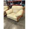 Image 8 : 2 MODERN LEATHER WOOD FRAMED ARMCHAIRS