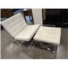 Image 1 : WHITE LEATHER SLING LOUNGE CHAIR AND OTTOMAN