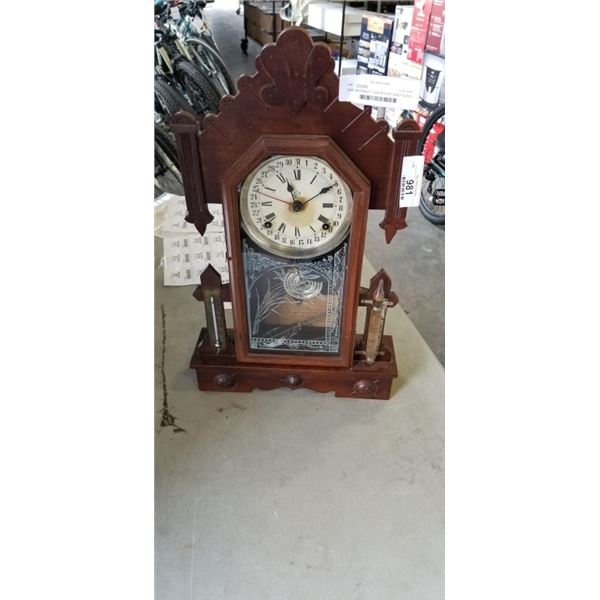 RARE WATERBURY COMBINE 8 DAY SHELF CLOCK WITH THERMOMETER, WORKING