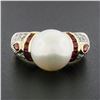 Image 2 : Fancy 18K Yellow Gold 11mm White Pearl Solitaire w/ Ruby & Diamond Accents Ring