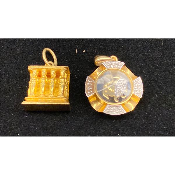 18K PENDANT SET WITH DIAMONDS, 18K EGYPTIAN MOTIF PENDANT (3.9G TOTAL)