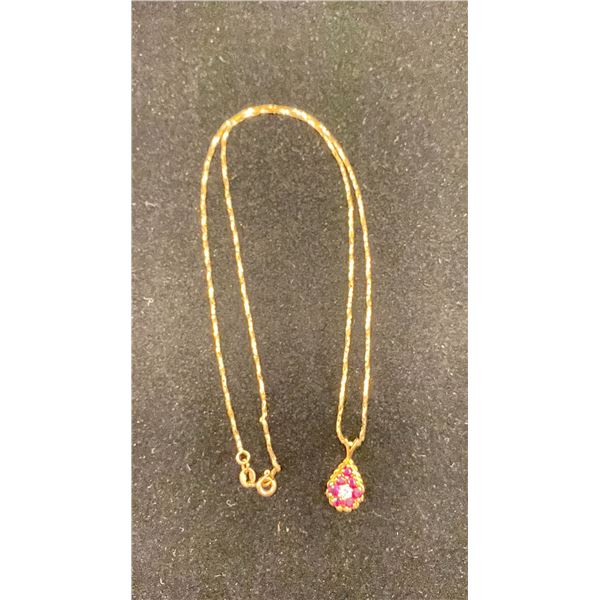 10K CHAIN (18 ) WITH 14K PENDANT SET WITH RUBIES AND DIAMOND (0.15CT, 3.2G)