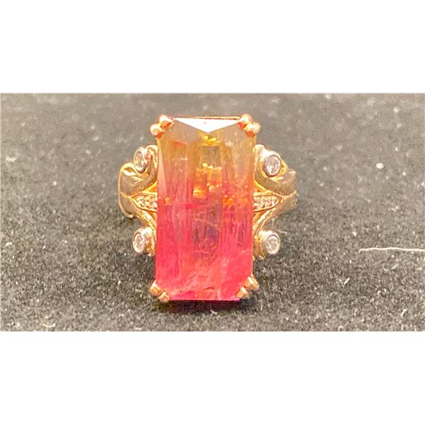 14K LADIES RING SET WITH TOURMALINE (10CT) AND DIAMONDS (11.7G)