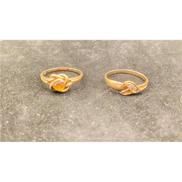 10K LADIES RING SET WITH CITRINE, 10K LADIES RING SET WITH WHITE STONES (4G TOTAL)