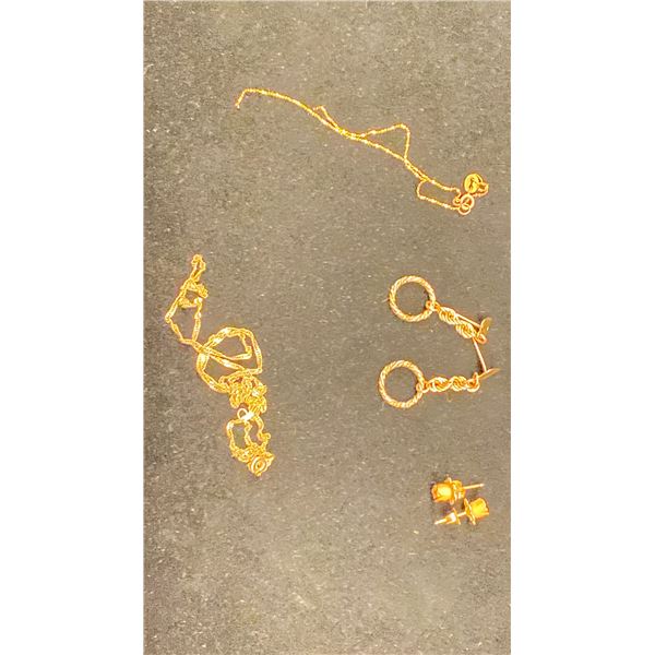 10K CHAIN (18 ), 10K BRACELET (7 ), PAIR 10K DROP EARRINGS, PAIR 14K CORAL EARRINGS (5.1G TOTAL)