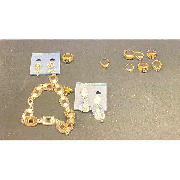 ASSORTED JEWELRY; 6 10K RINGS (24G), 14K RING (1.5G) AND ASSORTED COSTUME JEWELRY