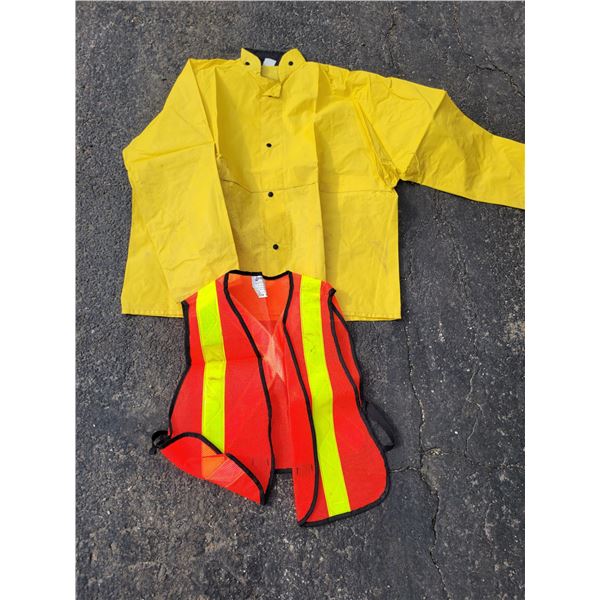 Large Yellow Rain Coat and Hi Viz Vest