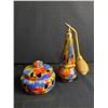 Image 1 : 1920's Art Nouveau End of Day Bohemian Czech Spatter Glass Trinket Box and Perfume Bottle